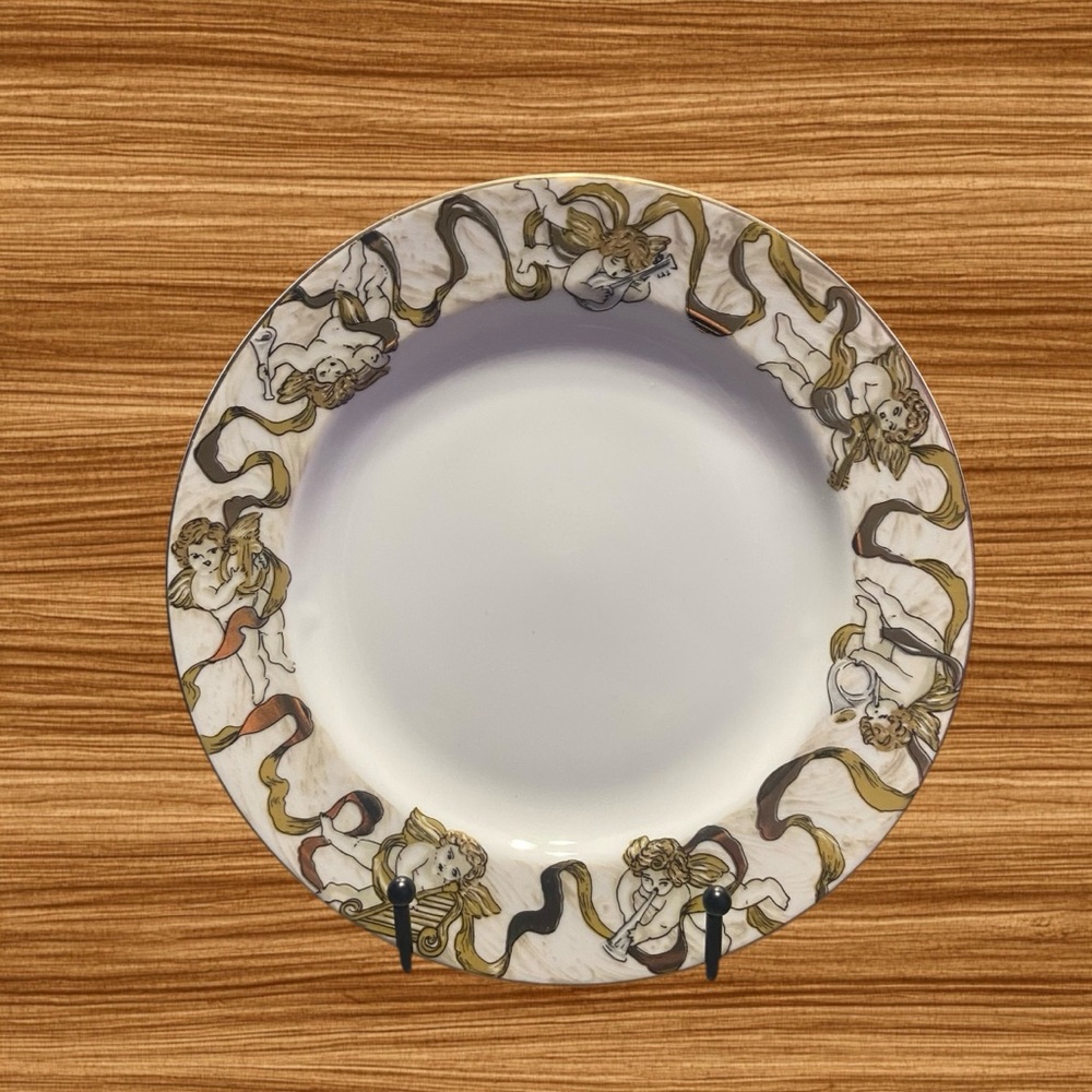 Heavenly Host Porcelain Salad Plate by American Atelier Cherub Angles Gold Trim